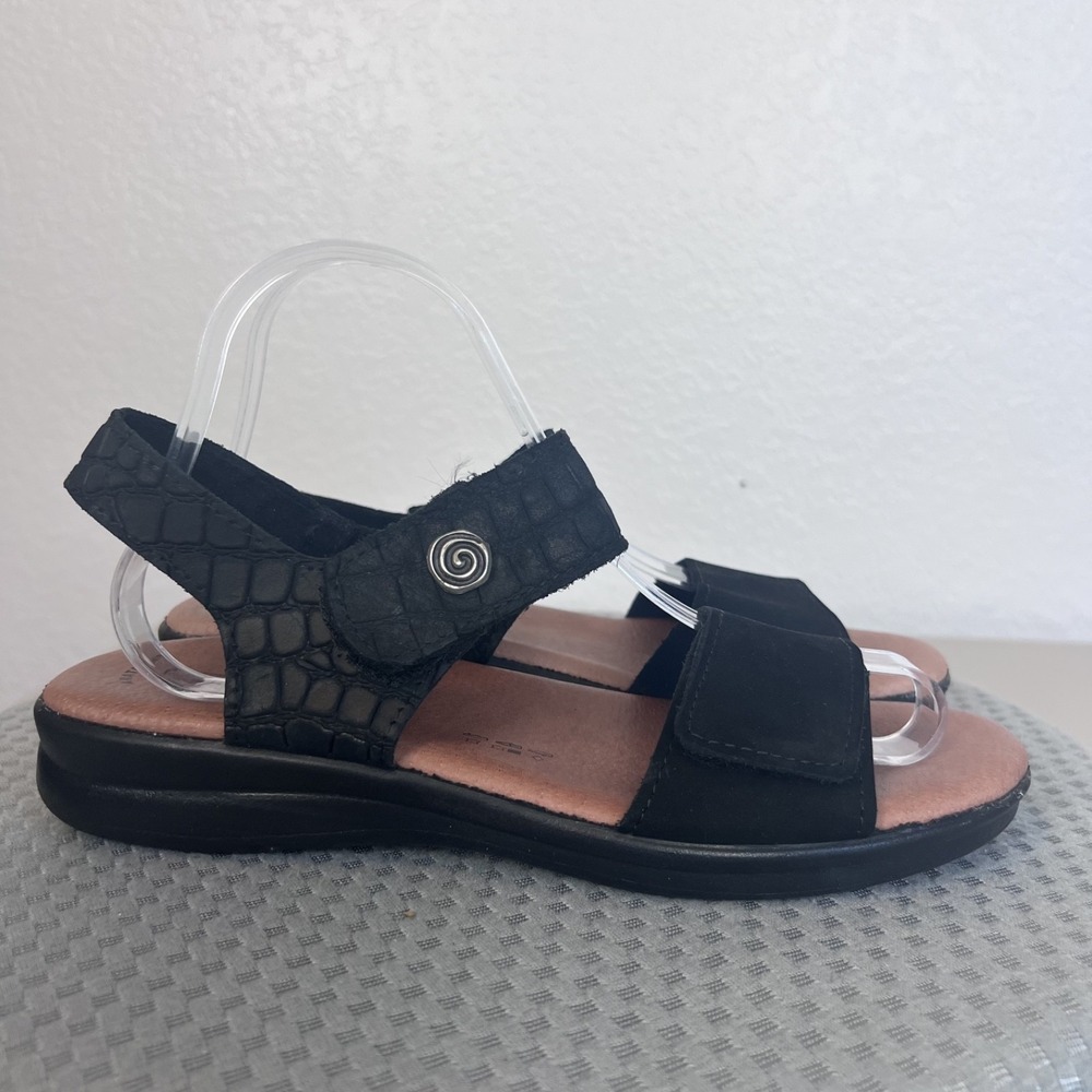 Flexus Anatomic Sandals Womens 40 US 9 Black Leather Comfort Shoes Hook Loop